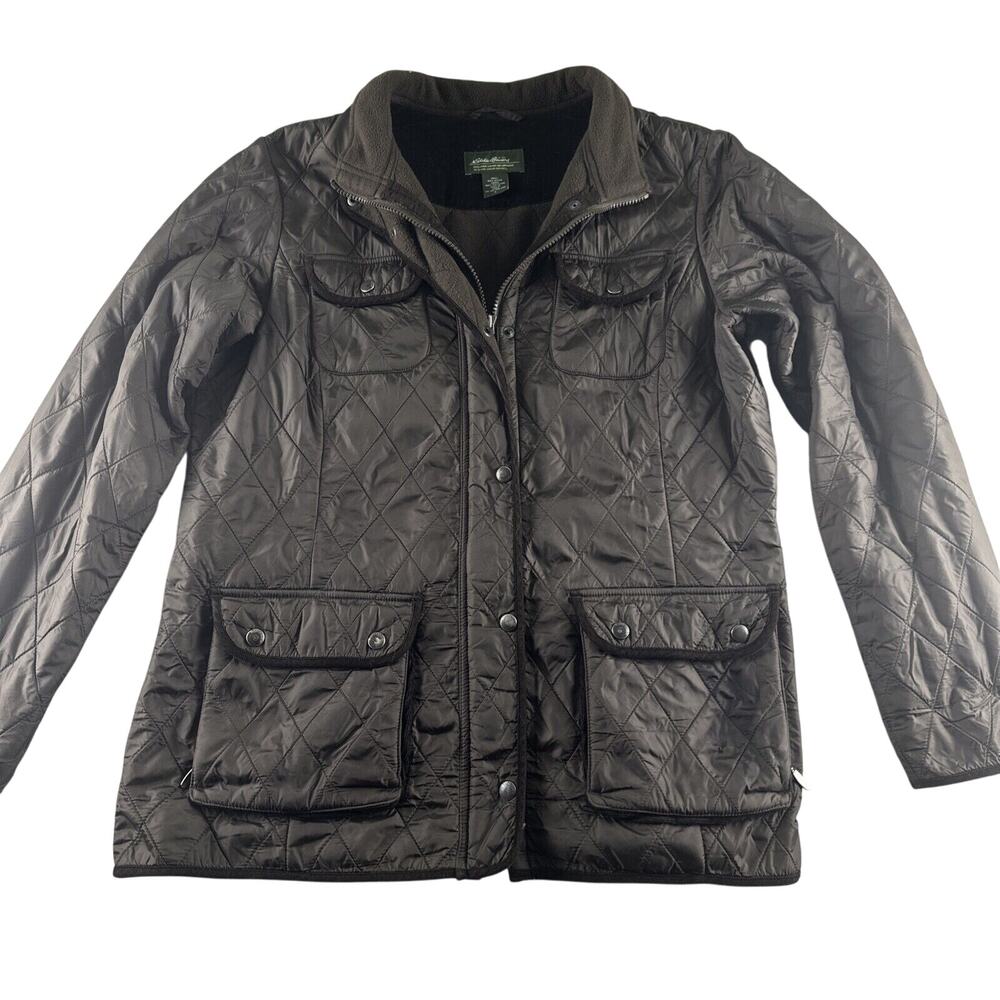 Eddie‎ Bauer Brown Quilted Puffer Bomber Jacket Women's Size Large Zip Front